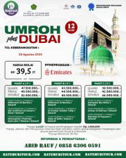 Paket Umrah Plus Dubai, Umrah  12 hari, Btt – Ast,   Keberangkatan 20 Agustus  2025